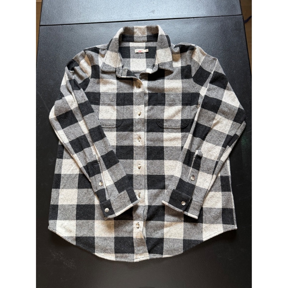 Faherty Willa Knit Shirt Black Cream Buffalo Plaid Button Down WKH2024 Medium